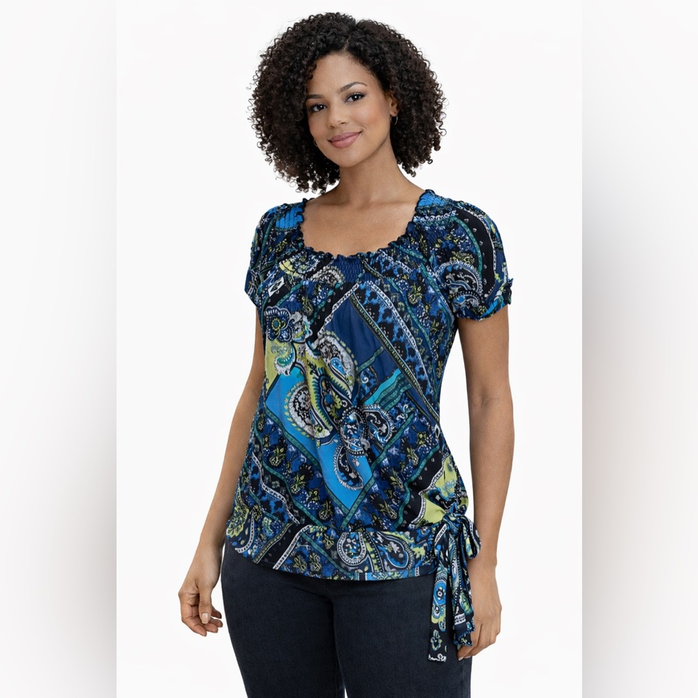 Y2K Heart & Soul Boho Paisley Tie-Hem Top